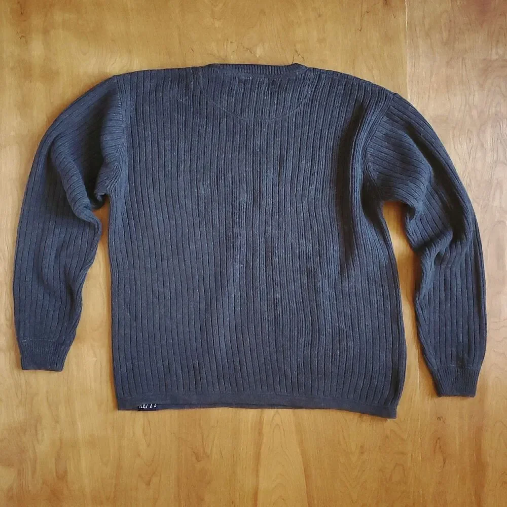 Vintage Y2K Ribbed Sweater Mens S Gray Cotton Wool Blend Pullover 90s 2000s